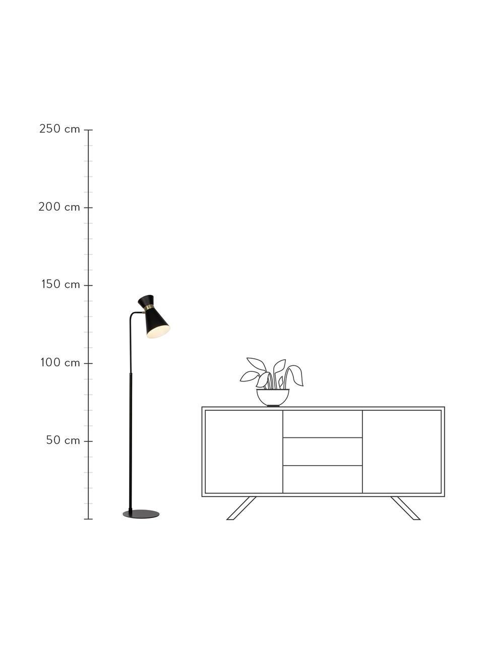Retro leeslamp Grazia-goudkleurig, Lampenkap: gelakt metaal, Lampvoet: gelakt metaal, Decoratie: vermessingd metaal, Zwart, goudkleurig, B 39 x H 144 cm