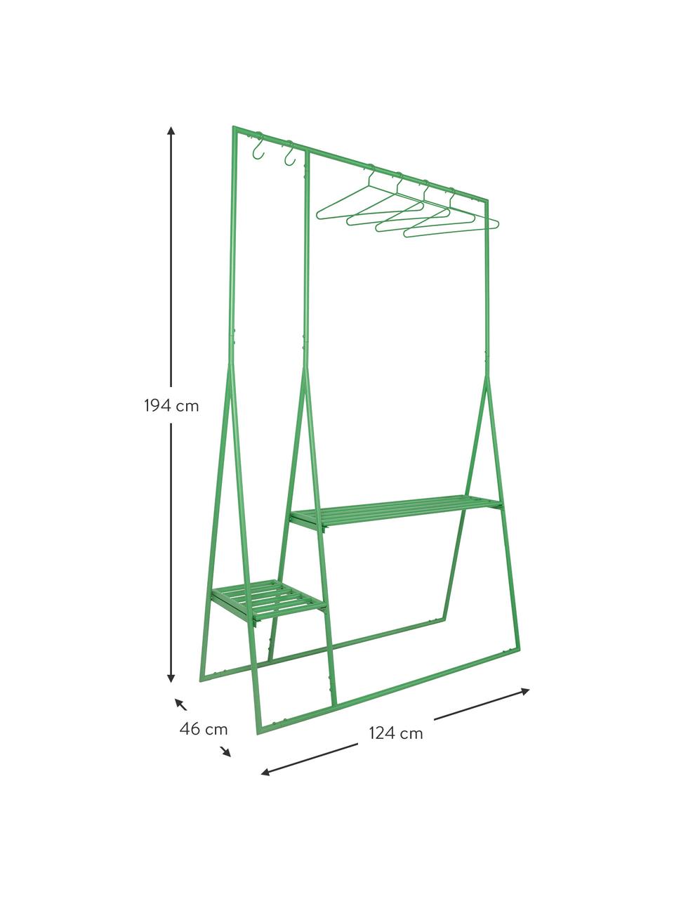 Věšák na oblečení z kovu Eldo, Kov s práškovým nástřikem, Zelená, Š 124 cm, V 194 cm