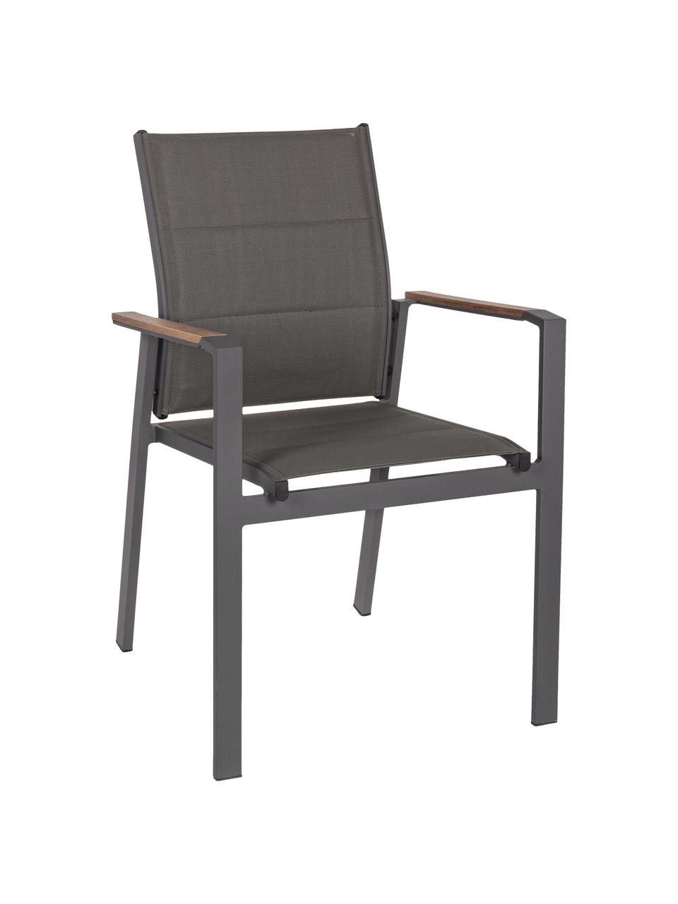 Krzesło ogrodowe z podłokietnikami Elias, Stelaż: aluminium malowane proszk, Antracytowy, drewno naturalne, S 57 x G 62 cm