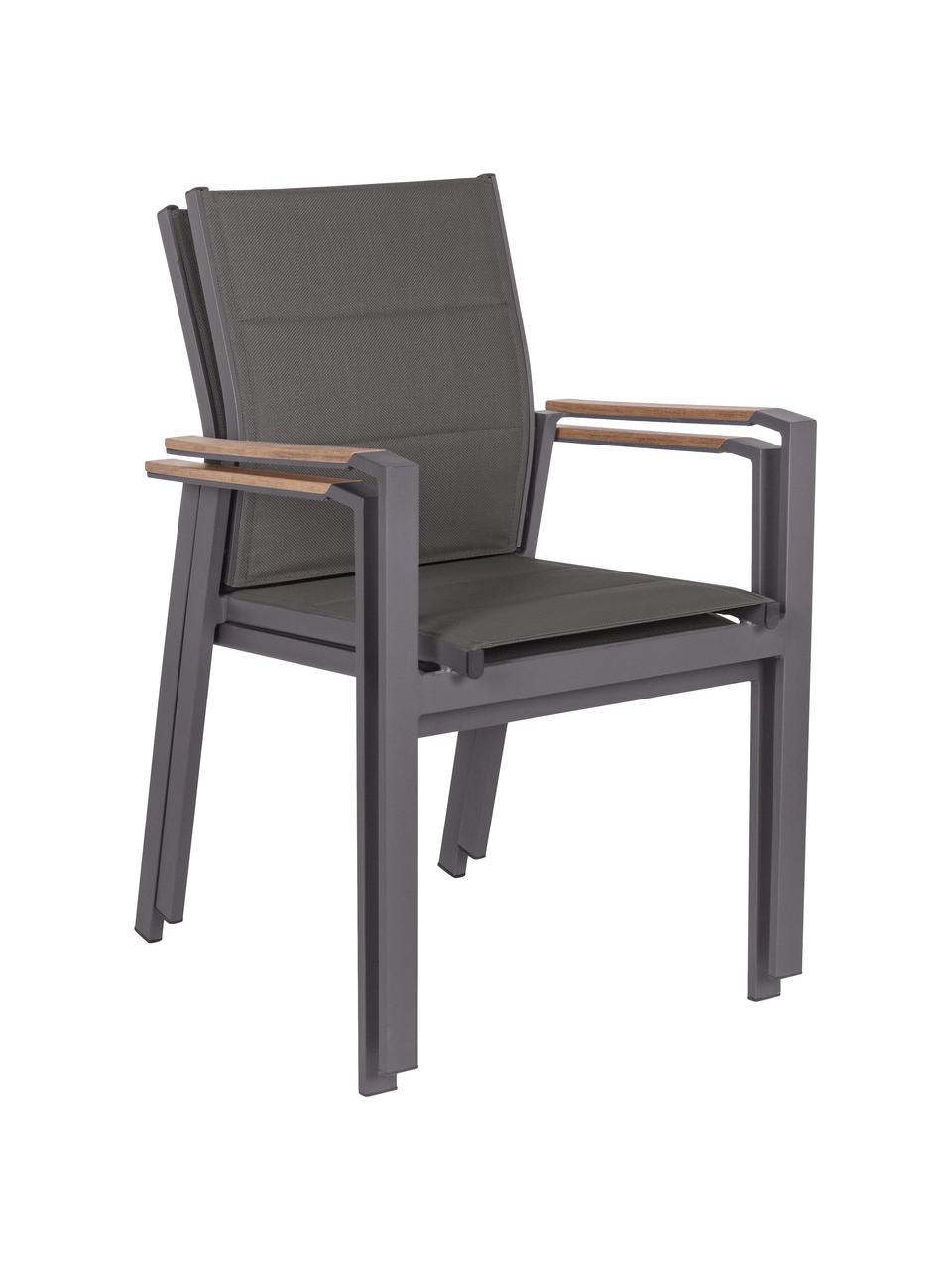 Chaise de jardin empilable à accoudoirs Kubik, Gris foncé, bois, larg. 57 x prof. 62 cm