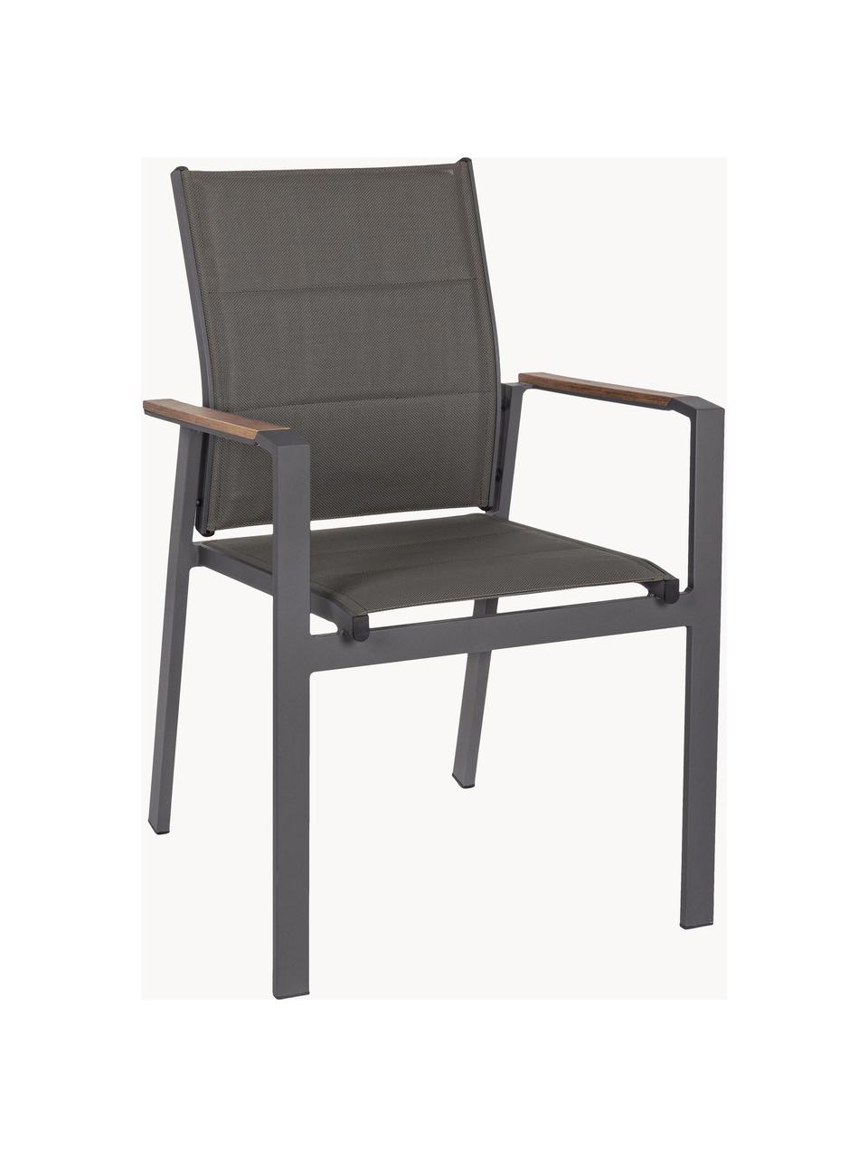 Chaise de jardin empilable à accoudoirs Kubik, Gris foncé, bois, larg. 57 x prof. 62 cm
