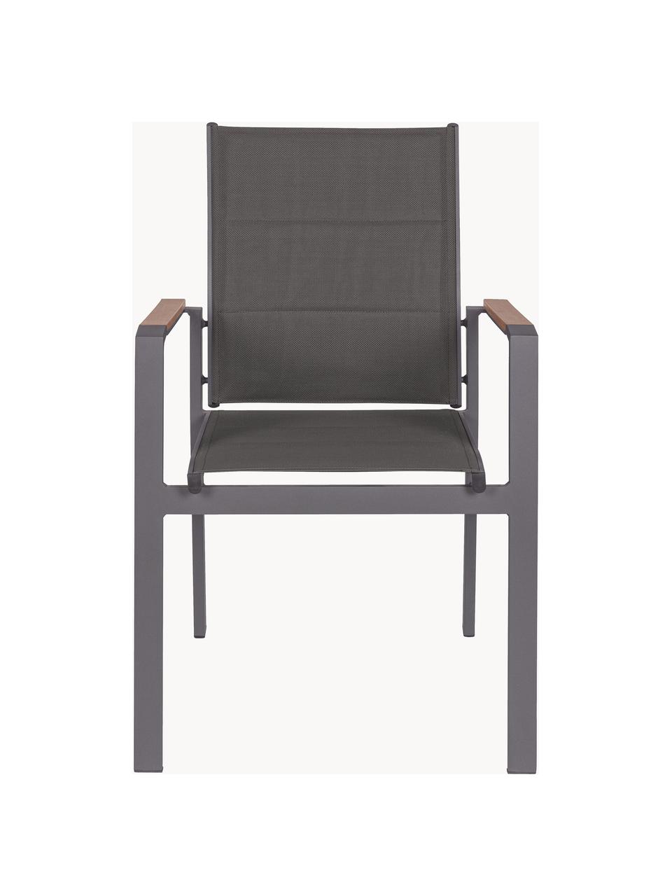 Chaise de jardin empilable à accoudoirs Kubik, Gris foncé, larg. 57 x prof. 62 cm