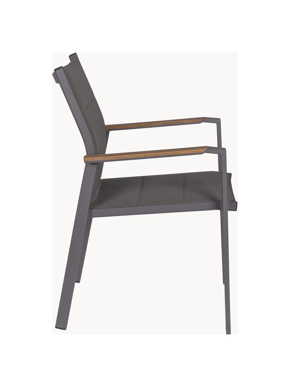 Chaise de jardin empilable à accoudoirs Kubik, Gris foncé, larg. 57 x prof. 62 cm