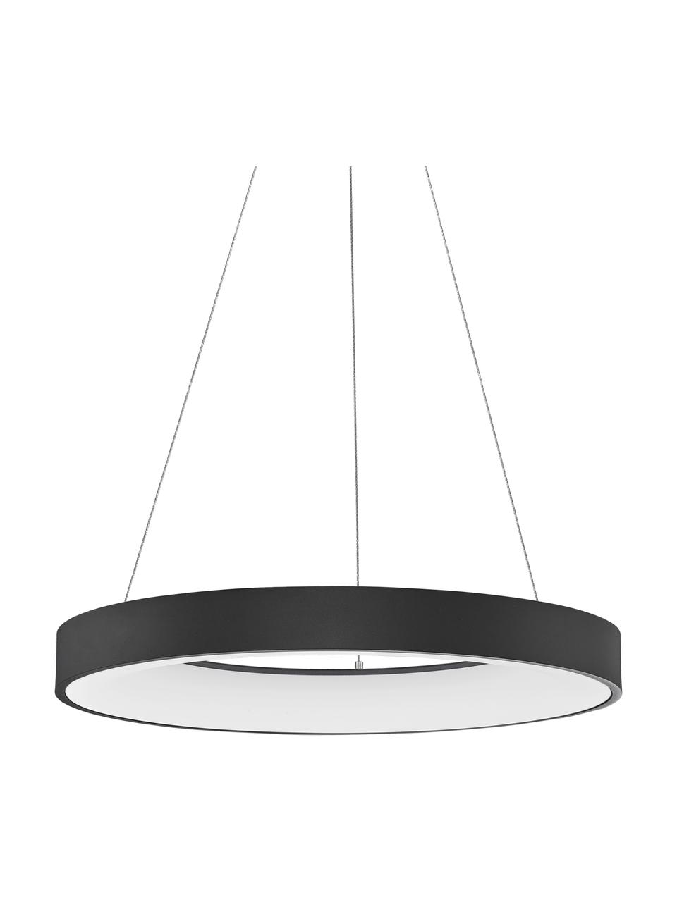 Dimbare LED hanglamp Rando in zwart, Lampenkap: gecoat aluminium, Diffuser: acryl, Baldakijn: gecoat aluminium, Zwart, Ø 38 x H 6 cm
