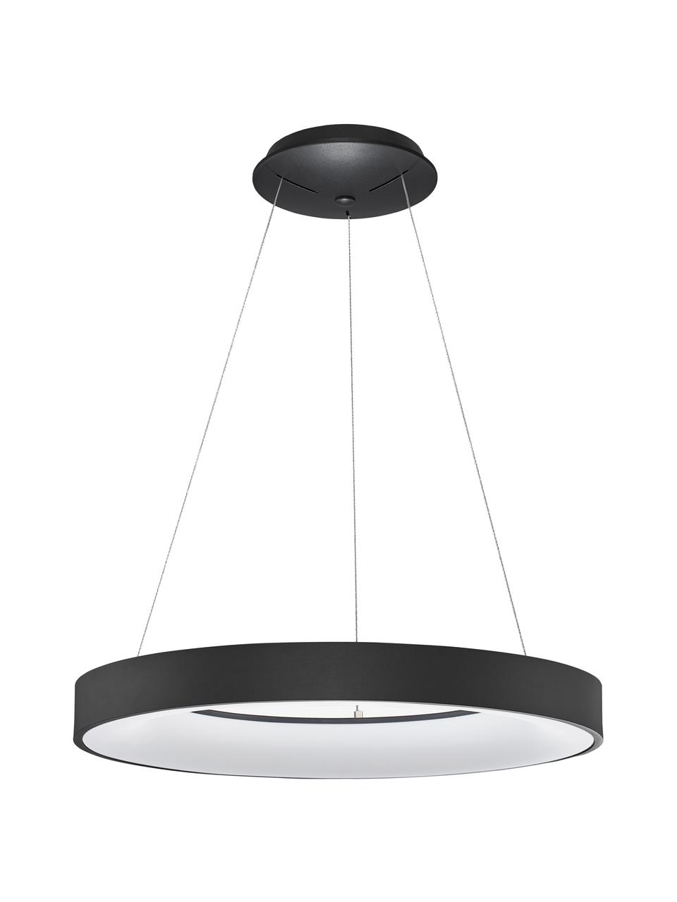 Dimbare LED hanglamp Rando in zwart, Lampenkap: gecoat aluminium, Diffuser: acryl, Baldakijn: gecoat aluminium, Zwart, Ø 38 x H 6 cm