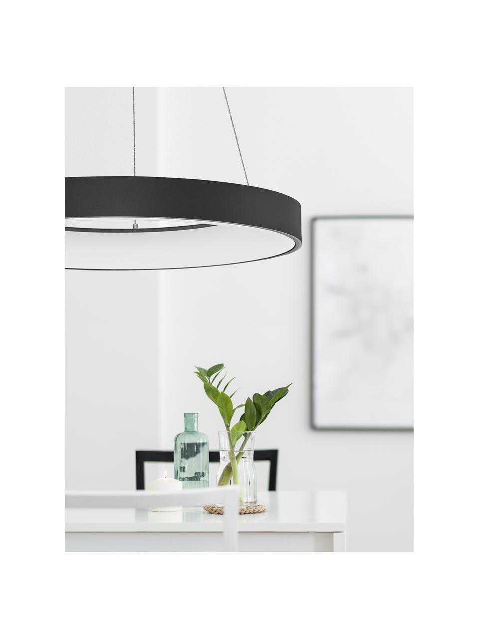 Dimbare LED hanglamp Rando in zwart, Lampenkap: gecoat aluminium, Diffuser: acryl, Baldakijn: gecoat aluminium, Zwart, Ø 38 x H 6 cm