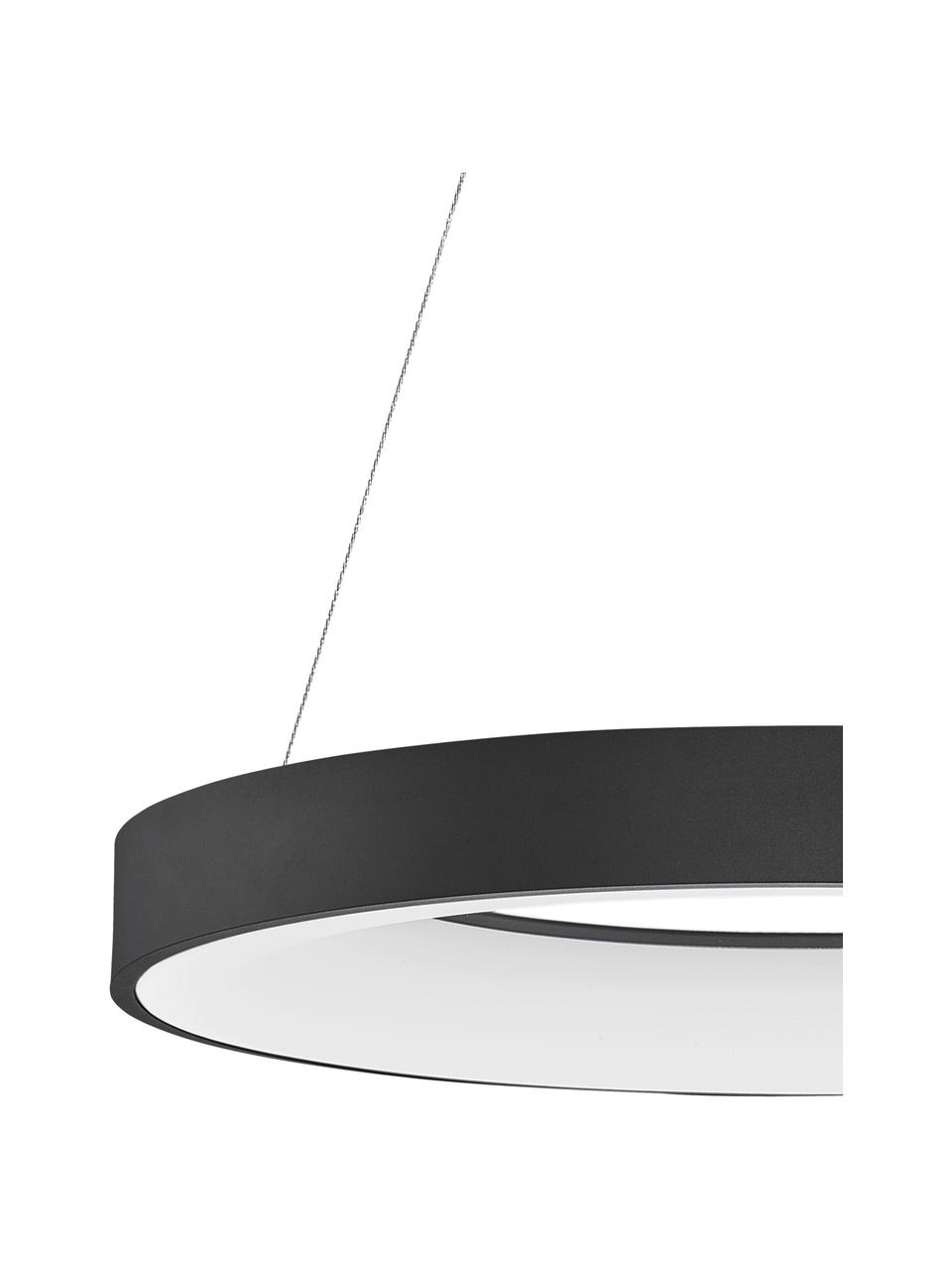 Dimbare LED hanglamp Rando in zwart, Lampenkap: gecoat aluminium, Diffuser: acryl, Baldakijn: gecoat aluminium, Zwart, Ø 38 x H 6 cm