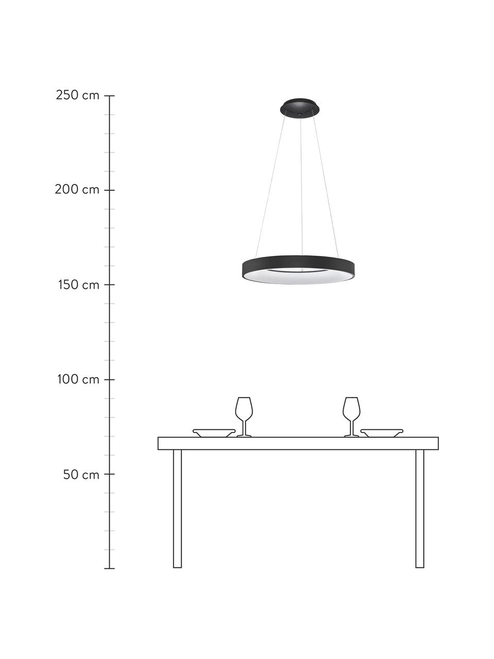 Dimbare LED hanglamp Rando in zwart, Lampenkap: gecoat aluminium, Diffuser: acryl, Baldakijn: gecoat aluminium, Zwart, Ø 38 x H 6 cm