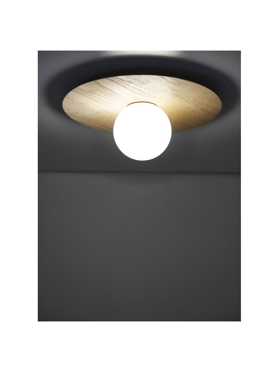 Aplique / Plafón en look madera Starling, Anclaje: metal con pintura en polv, Pantalla: vidrio opalino, Beige, blanco, Ø 33 x F 14 cm