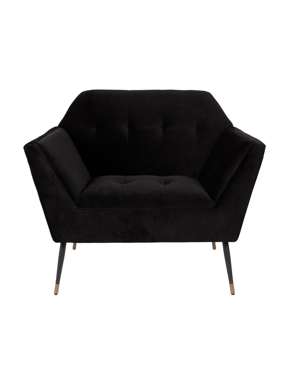 Fauteuil en velours noir Kate, Velours noir