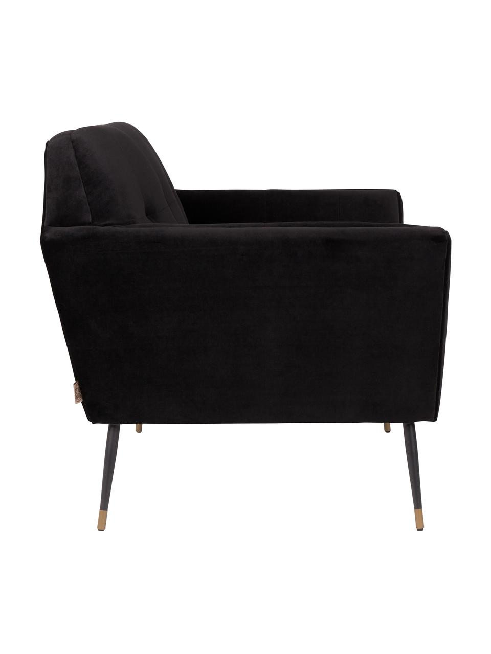 Fluwelen fauteuil Kate in zwart, Bekleding: polyester (fluweel), Poten: gepoedercoat metaal met d, Fluweel zwart, 95 x 79 cm