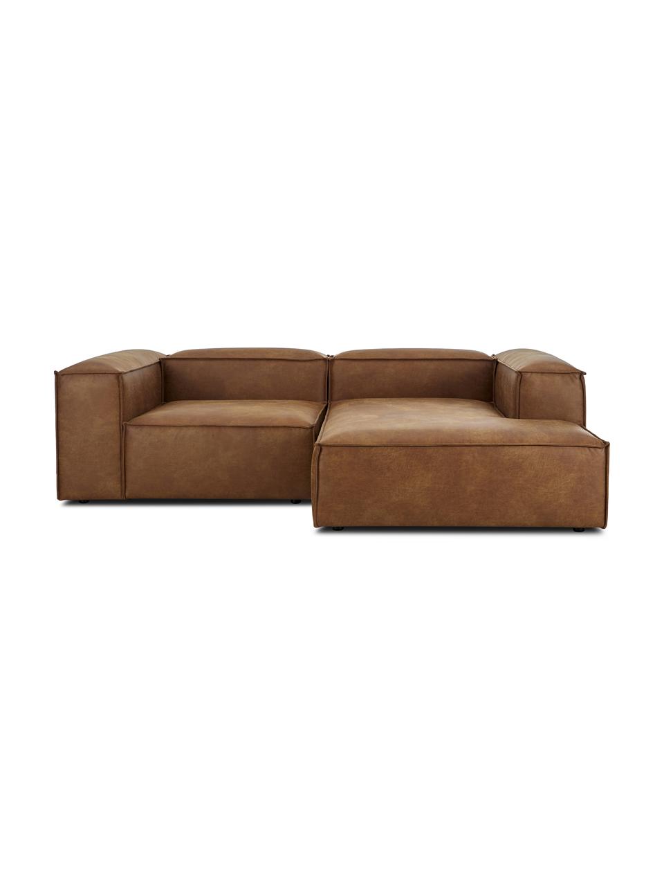 Canapé d'angle modulaire cuir recyclé Lennon, Cuir brun, larg. 238 x prof. 180 cm, méridienne à droite