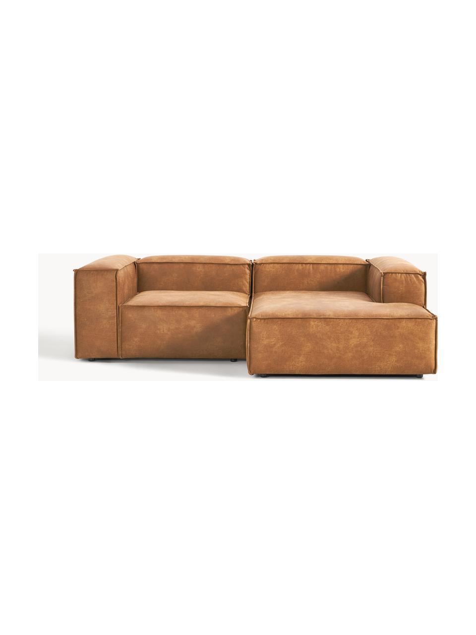 Modulaire hoekbank Lennon van gerecycled leer, Bekleding: gerecycled leer (70% leer, Frame: massief hout, multiplex, Poten: kunststof Dit product is , Leer bruin, B 238 x D 180 cm, hoekdeel rechts