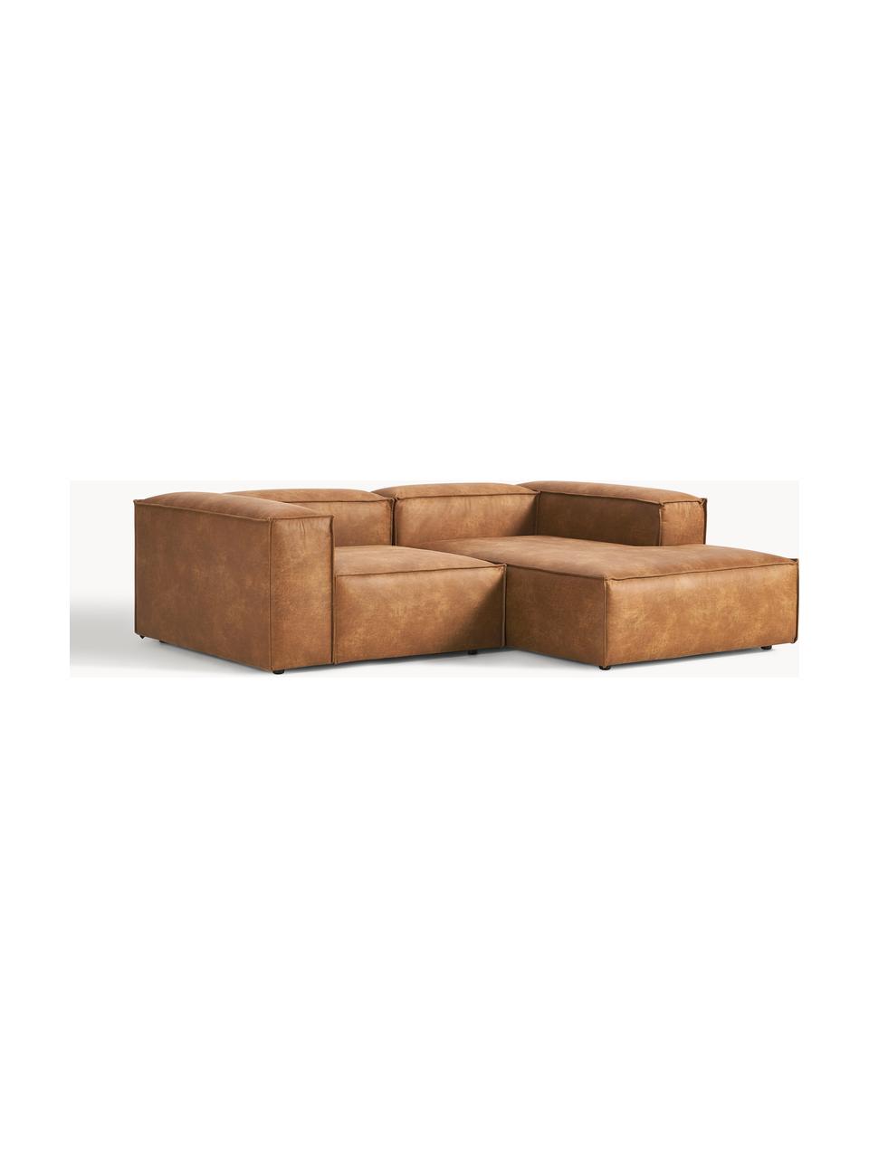 Modulaire hoekbank Lennon van gerecycled leer, Bekleding: gerecycled leer (70% leer, Frame: massief hout, multiplex, Poten: kunststof Dit product is , Leer bruin, B 238 x D 180 cm, hoekdeel rechts