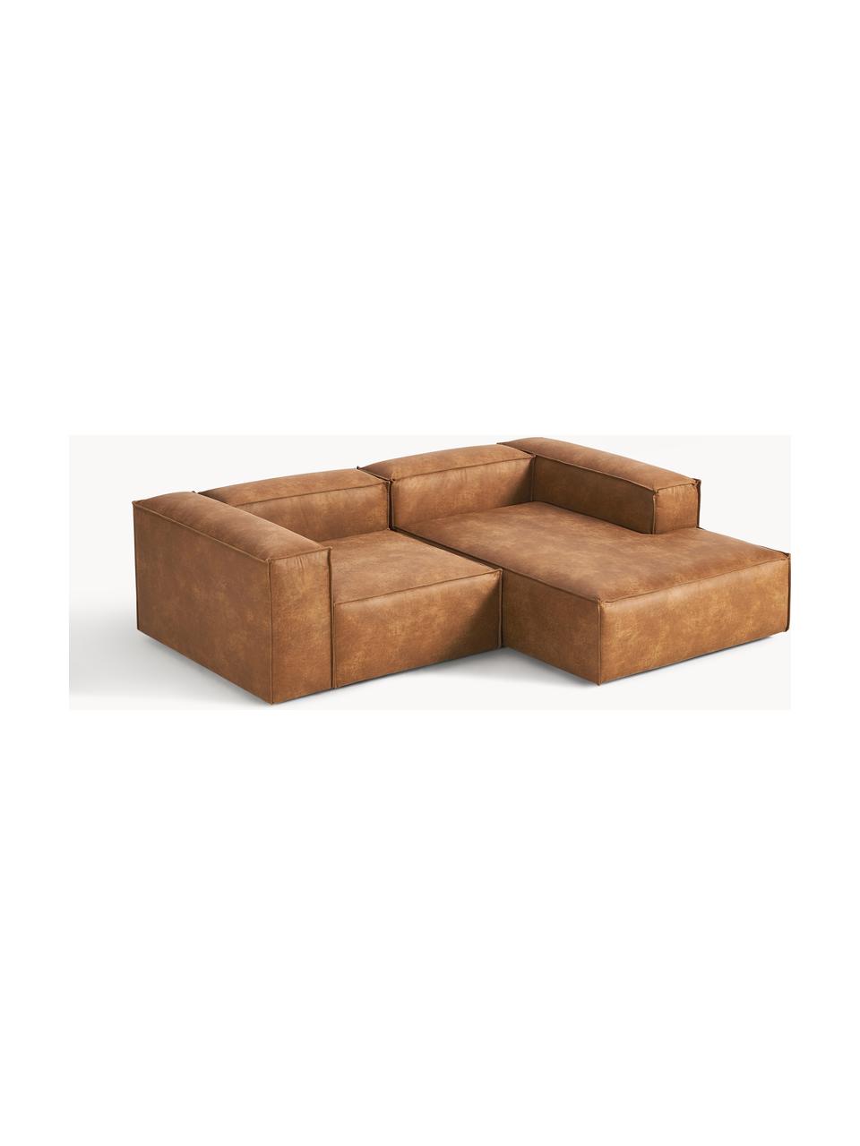 Modulares Ecksofa Lennon aus recyceltem Leder, Bezug: Recyceltes Leder (70 % Le, Gestell: Massives Holz, Sperrholz, Füße: Kunststoff Dieses Produkt, Leder Braun, B 238 x T 180 cm, Eckteil rechts