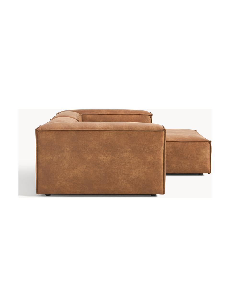 Modulaire hoekbank Lennon van gerecycled leer, Bekleding: gerecycled leer (70% leer, Frame: massief hout, multiplex, Poten: kunststof Dit product is , Leer bruin, B 238 x D 180 cm, hoekdeel rechts