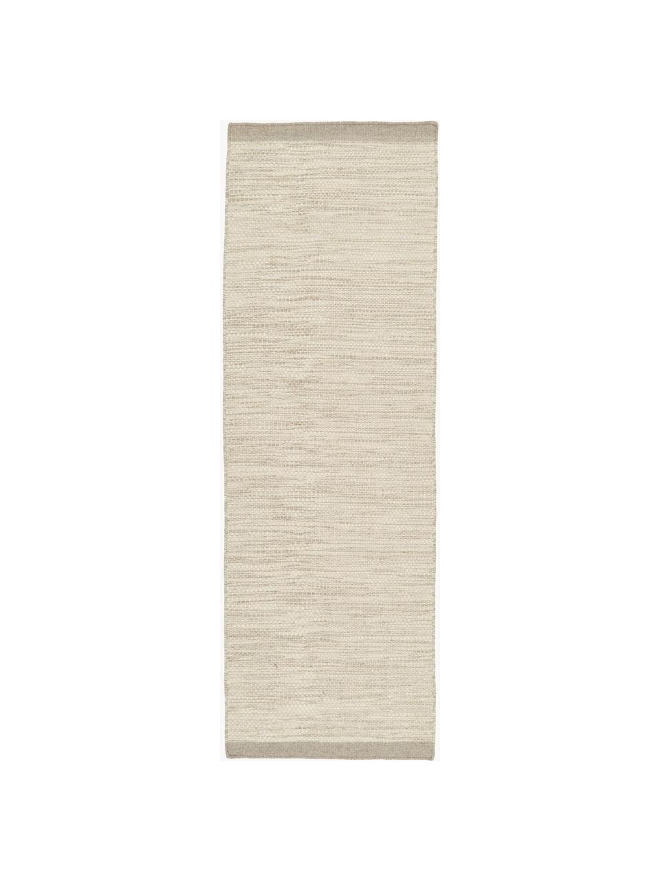 Handgewebter Wollläufer Asko, meliert, Flor: 90 % Wolle, 10 % Baumwoll, Hellbeige, B 80 x L 250 cm