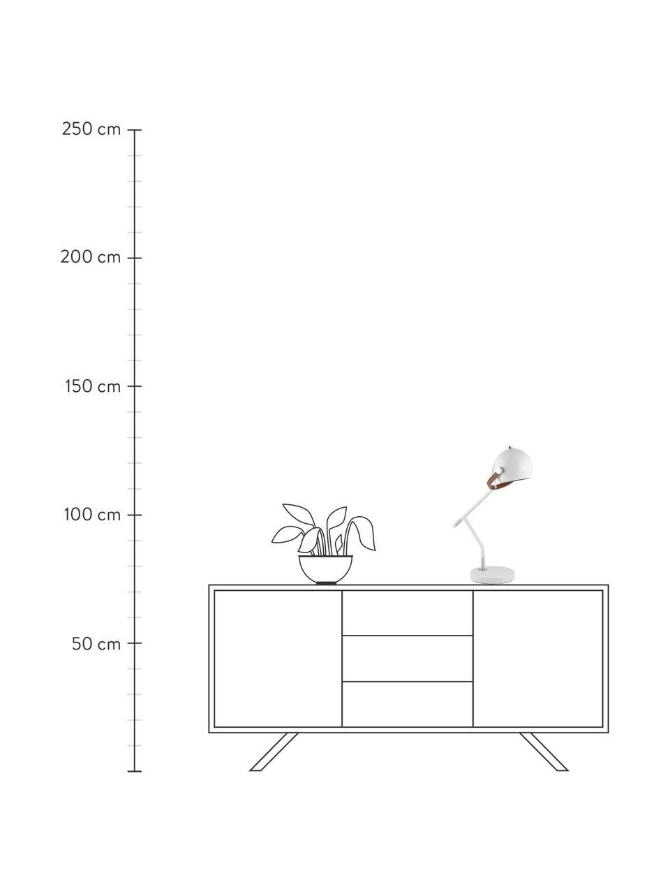 Grote tafellamp Bow met leren decoratie, Lampenkap: gelakt metaal, Lampvoet: gelakt metaal, Decoratie: kunstleer, Wit, B 42 x H 54 cm