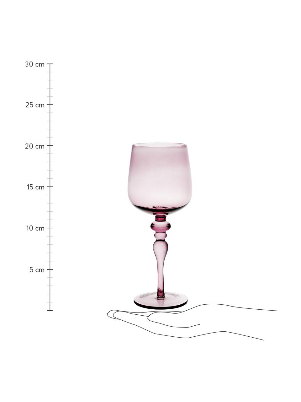 Mondgeblazen wijnglazen Diseguale in verschillende kleuren en vormen, 6 stuks, Mondgeblazen glas, Geeltinten, rozetinten, Ø 8 x H 20 cm, 200 ml