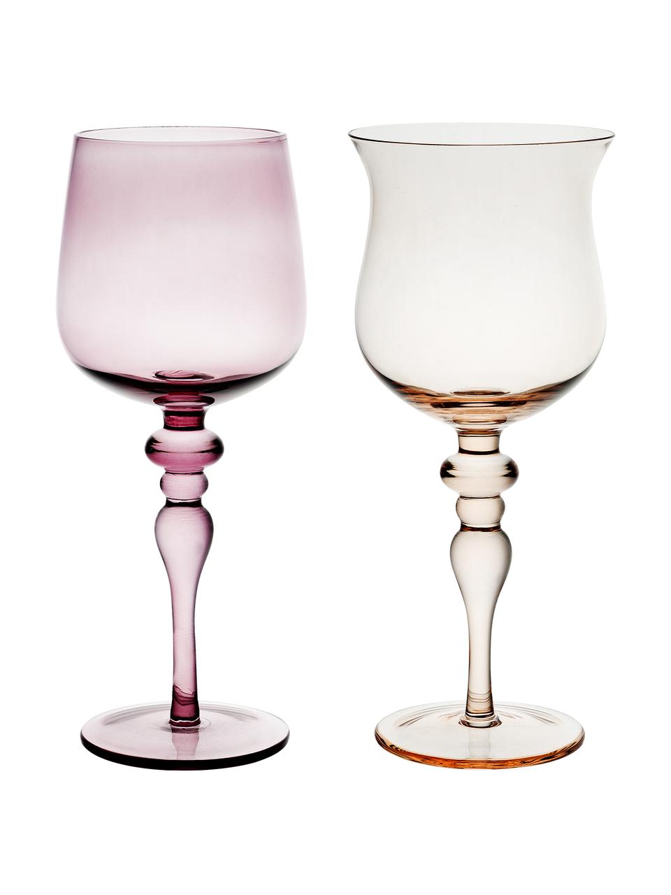Mondgeblazen wijnglazen Diseguale in verschillende kleuren en vormen, 6 stuks, Mondgeblazen glas, Geeltinten, rozetinten, Ø 8 x H 20 cm, 200 ml