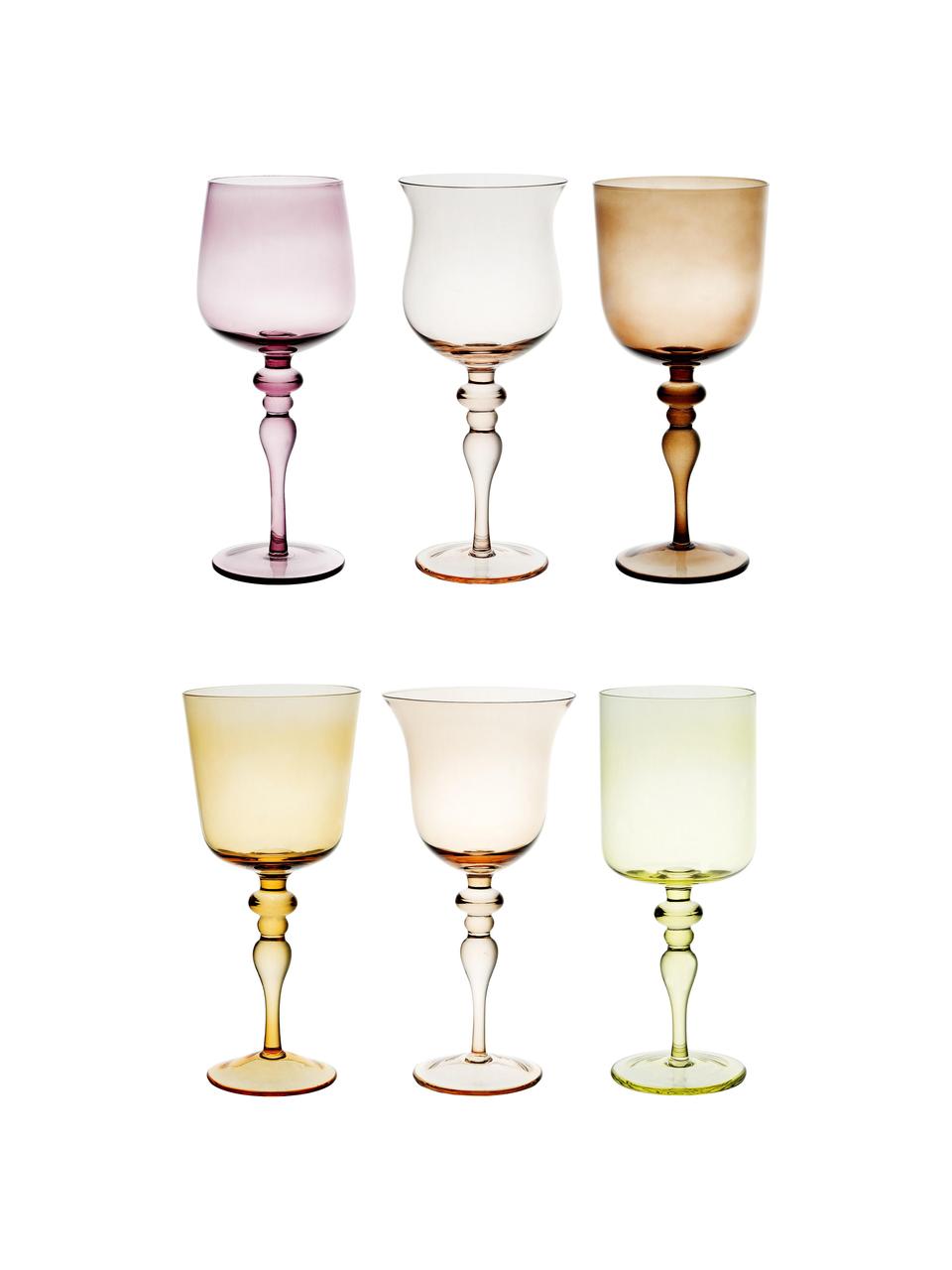 Komplet kieliszków do wina ze szkła dmuchanego Desigual, 6 elem., Szkło dmuchane, Odcienie żółtego, odcienie różowego, Ø 8 x W 20 cm, 200 ml
