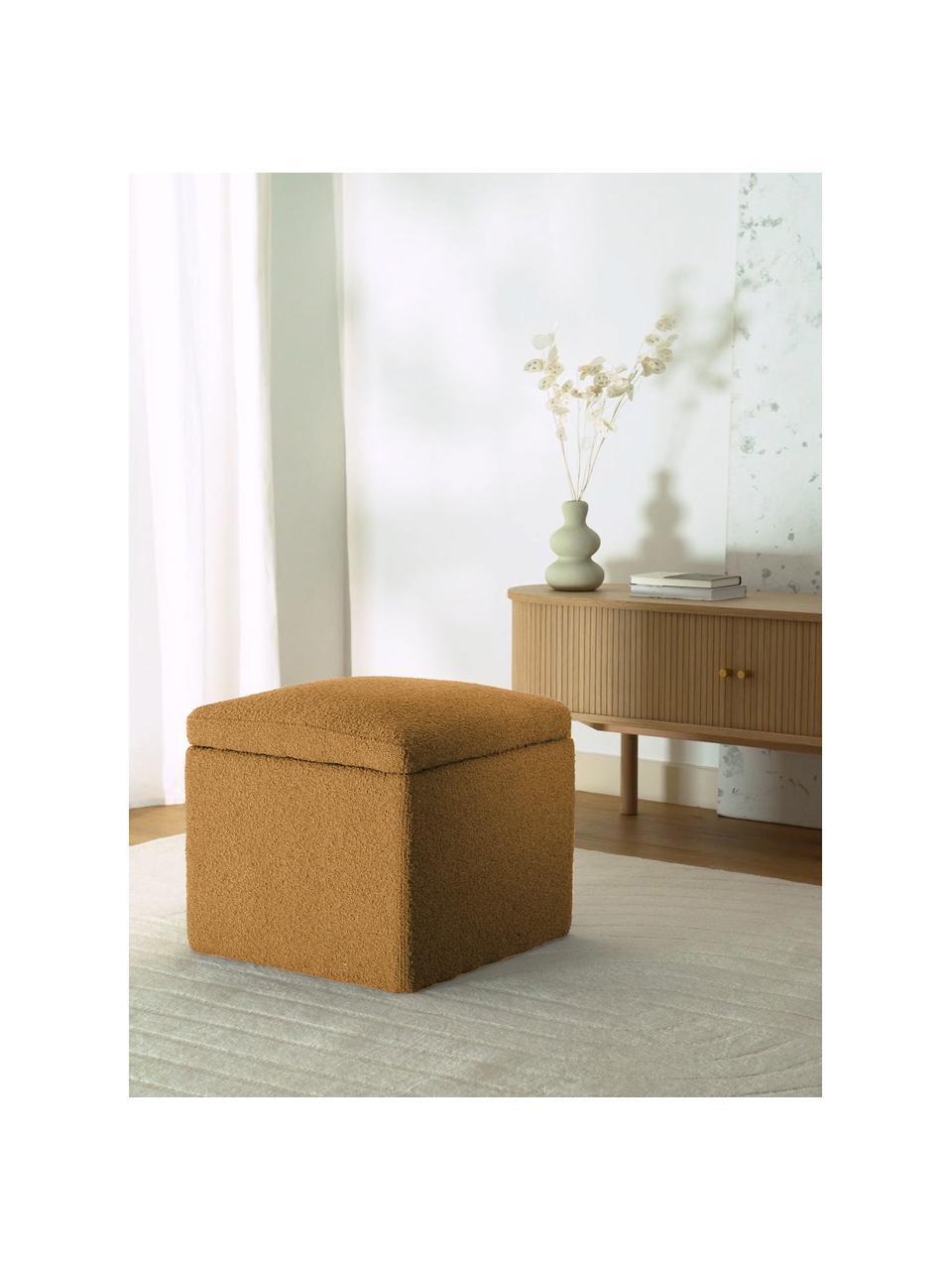 Bouclé-Hocker Winou mit Stauraum, Bezug: 100% Polyester Der hochwe, Korpus: Sperrholz, Metall, Bouclé Senfgelb, B 50 x H 48 cm