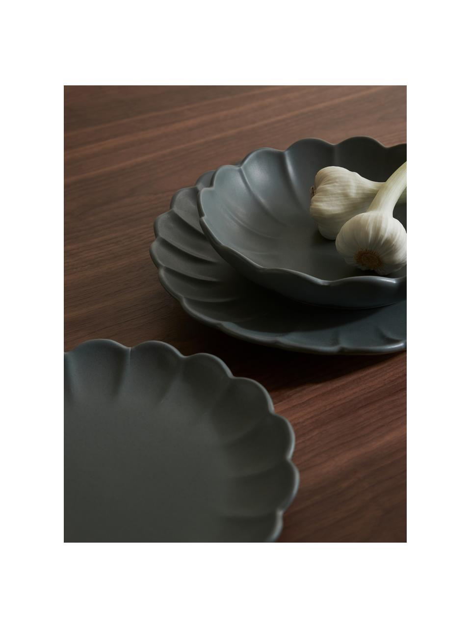 Assiettes plates Sabina, 4 pièces, Grès cérame, Vert foncé, mat, Ø 27 cm
