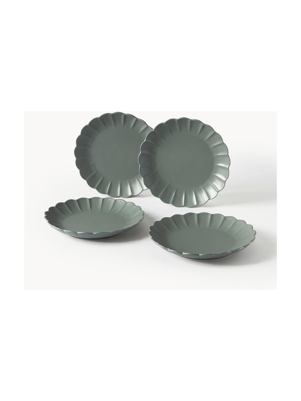 Assiettes plates Sabina, 4 pièces, Grès, Vert foncé, mat, Ø 27 cm