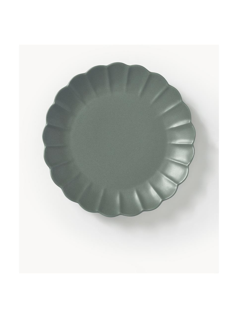 Assiettes plates Sabina, 4 pièces, Grès, Vert foncé, mat, Ø 27 cm