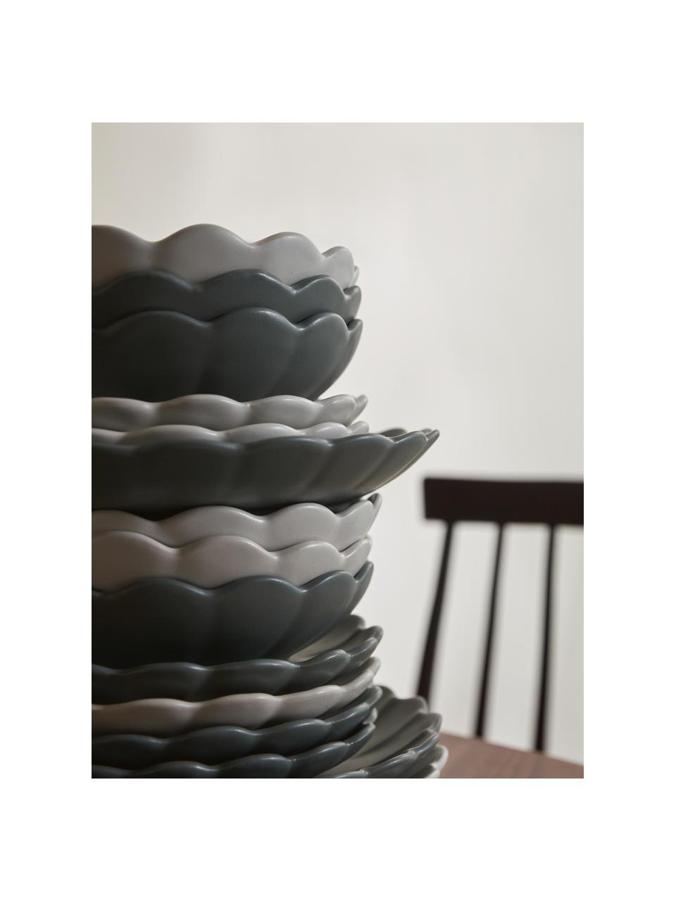 Platos llanos Sabina, 4 uds., Gres, Verde oscuro mate, Ø 27 cm