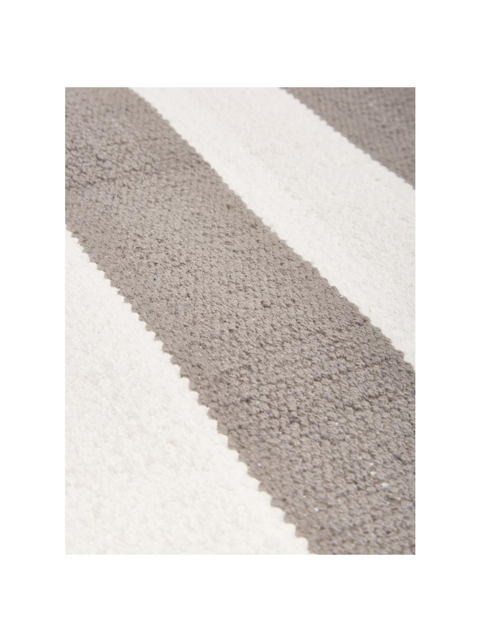 Tapis rayé gris blanc tissé main Blocker, Blanc crème/gris clair