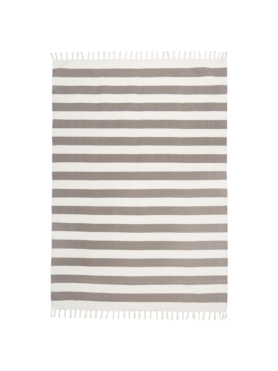 Tapis rayé gris blanc tissé main Blocker, Blanc crème/gris clair