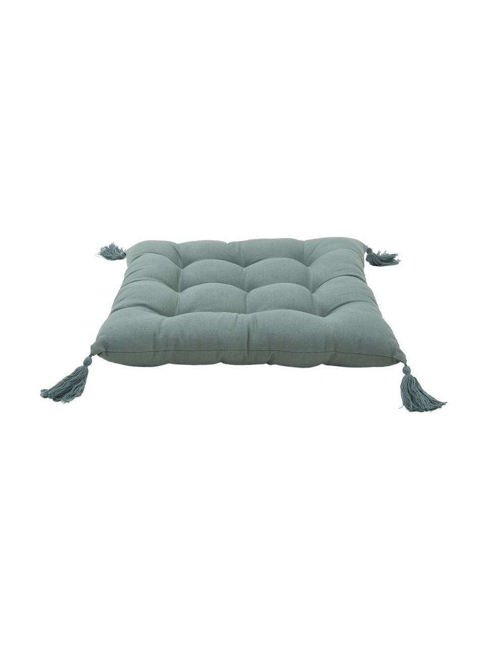 Cojín para silla de algodón con borlas Ava, Funda: 100% algodón, Verde, An 40 x L 40 cm