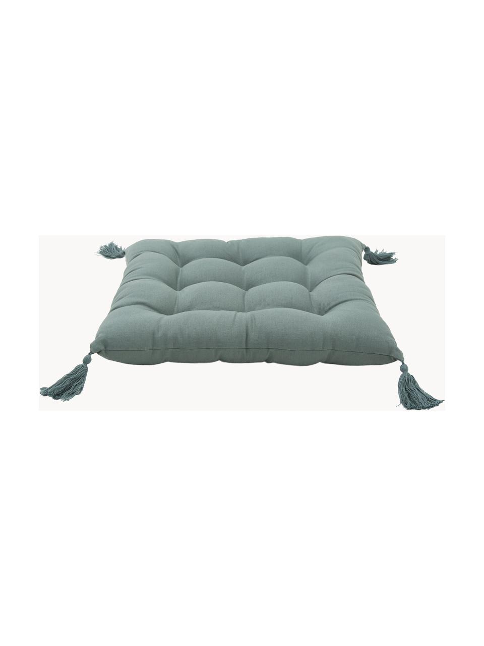 Cojín para silla de algodón con borlas Ava, Funda: 100% algodón, Verde, An 40 x L 40 cm