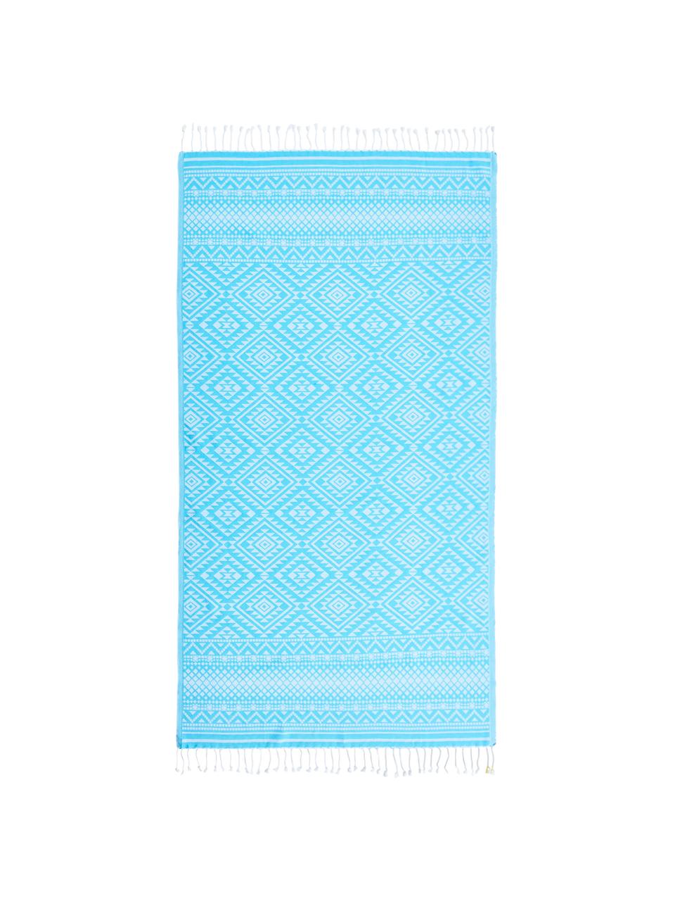 Fouta imprimé graphique Cisha, Turquoise, blanc