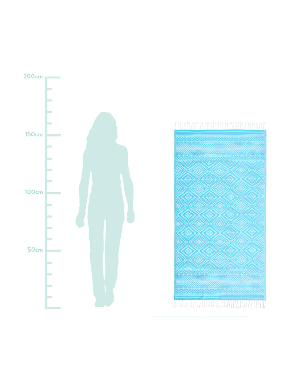 Fouta imprimé graphique Cisha, Turquoise, blanc