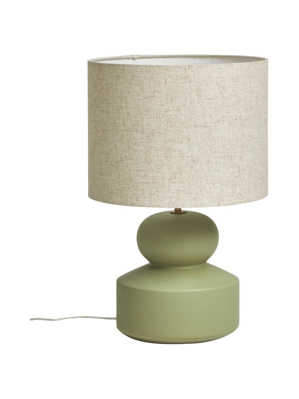 Grote keramische tafellamp Georgina in groen, Lampenkap: textiel, Lampvoet: keramiek, Decoratie: vermessingd metaal, Groen, beige, Ø 33 x H 52 cm