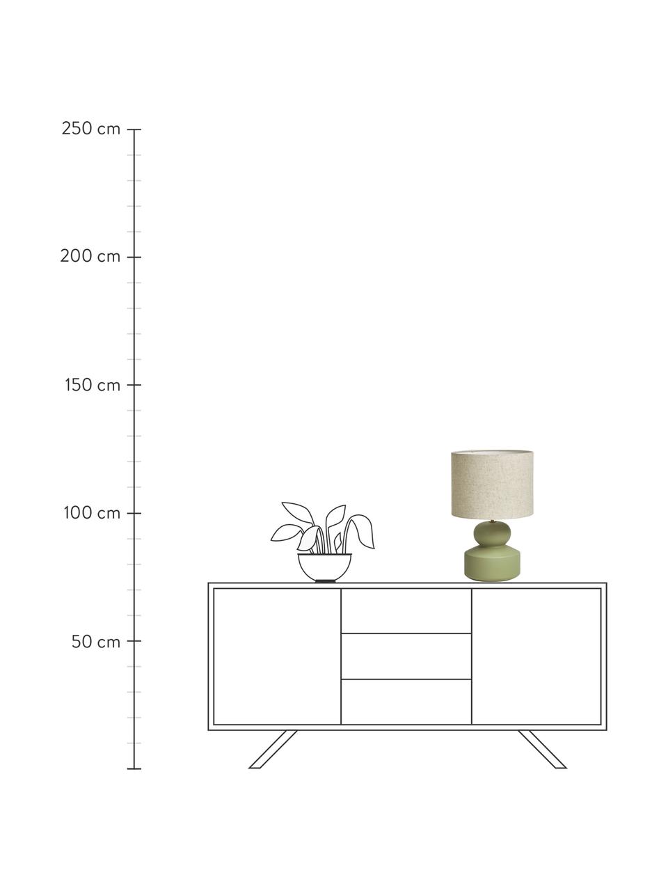 Große Keramik-Tischlampe Georgina, Lampenschirm: Textil, Lampenfuß: Keramik, Dekor: Metall, vermessingt, Beige, Hellgrün, Ø 33 x H 52 cm