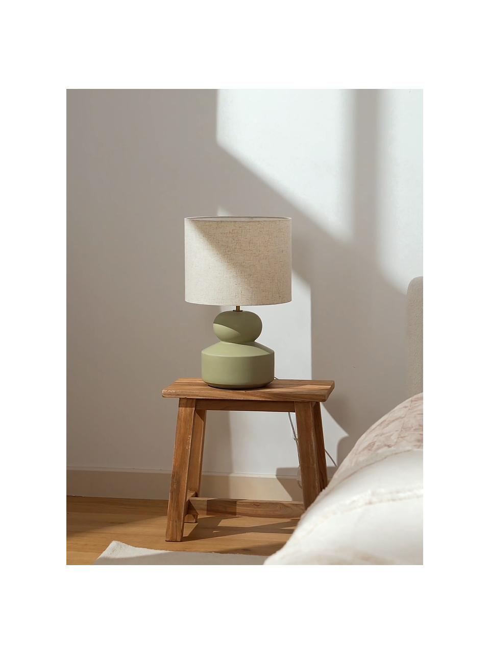 Lampada grande da tavolo in ceramica Georgina, Paralume: tessuto, Base della lampada: ceramica, Decorazione: metallo ottonato, Beige, verde, Ø 33 x Alt. 52 cm