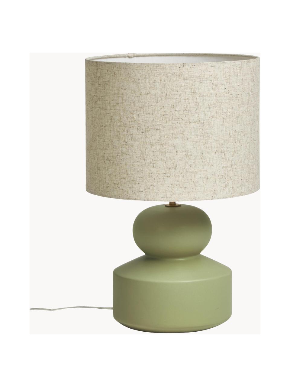 Lámpara de mesa grande de cerámica Georgina, Pantalla: tela, Cable: plástico, Beige, verde, Ø 33 x Al 52 cm