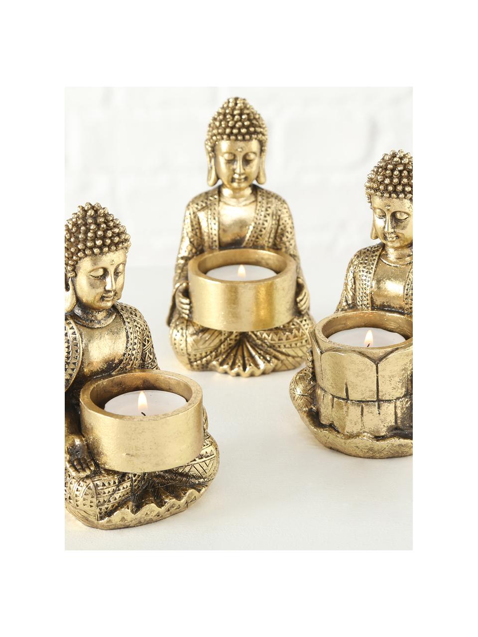 Set de portavelas Jarven, 3 pzas., Poliresina, Dorado, Cada uno An 8 x Al 14 cm