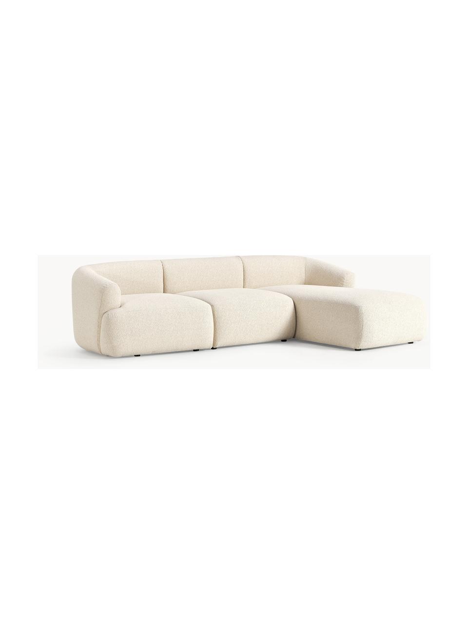 Modulares Bouclé-Ecksofa Sofia (3-Sitzer), Bezug: Bouclé (100 % Polyester) , Gestell: Fichtenholz, Spanplatte, , Füße: Kunststoff Dieses Produkt, Bouclé Off White, B 277 x T 185 cm, Eckteil rechts