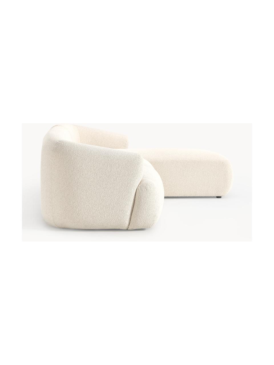 Divano angolare componibile 3 posti in bouclé Sofia, Rivestimento: bouclé (100 % poliestere), Struttura: legno di abete rosso, cer, Piedini: plastica, Bouclé bianco latte, Larg. 272 x Prof. 160 cm, chaise longue a destra