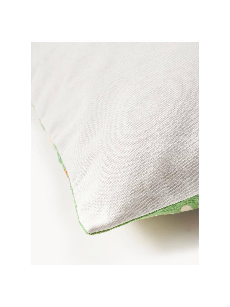 Copricuscino reversibile ricamata Maren, 100% cotone, Bianco, verde, arancione, Larg. 45 x Lung. 45 cm