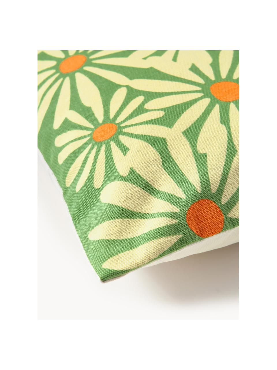 Funda de cojín doble cara bordada Maren, 100% algodón, Blanco, verde, naranja, An 45 x L 45 cm