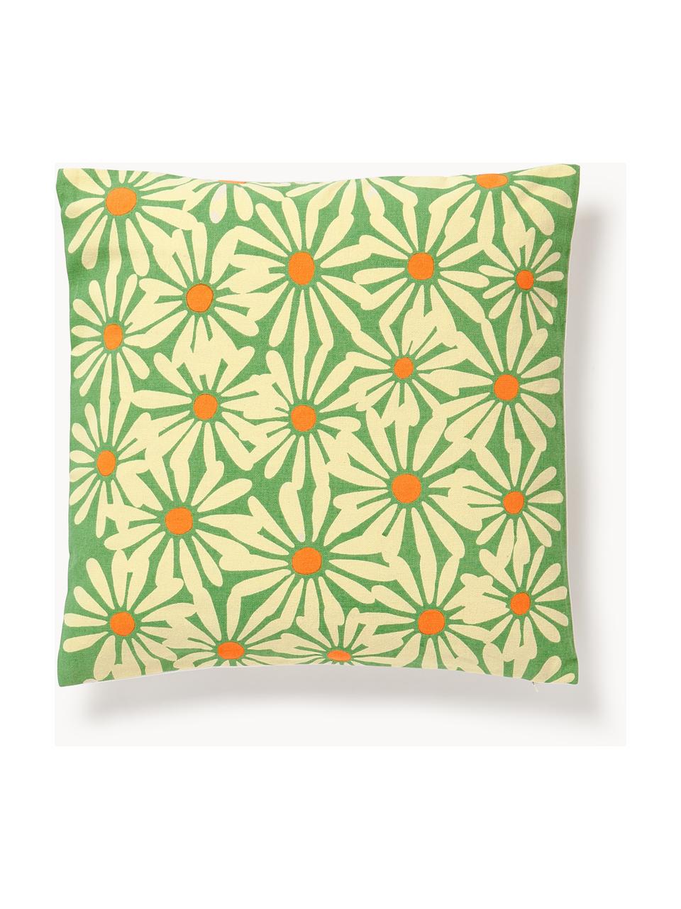 Funda de cojín doble cara bordada Maren, 100% algodón, Blanco, verde, naranja, An 45 x L 45 cm