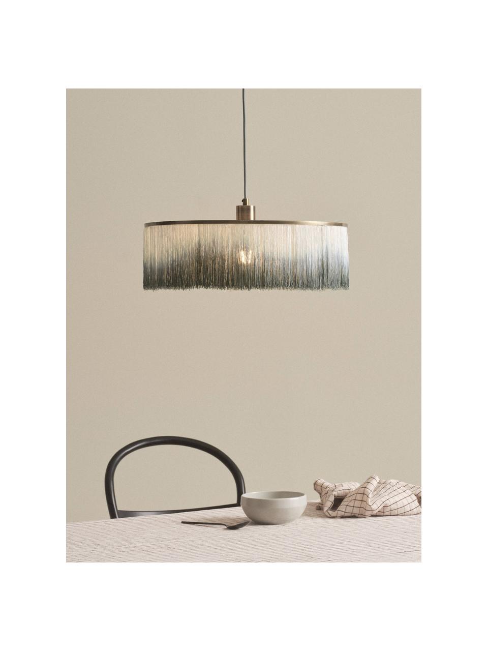 Hanglamp Regency met franjes, Lampenkap: stof, Petroltinten, wit, Ø 45 x H 16 cm