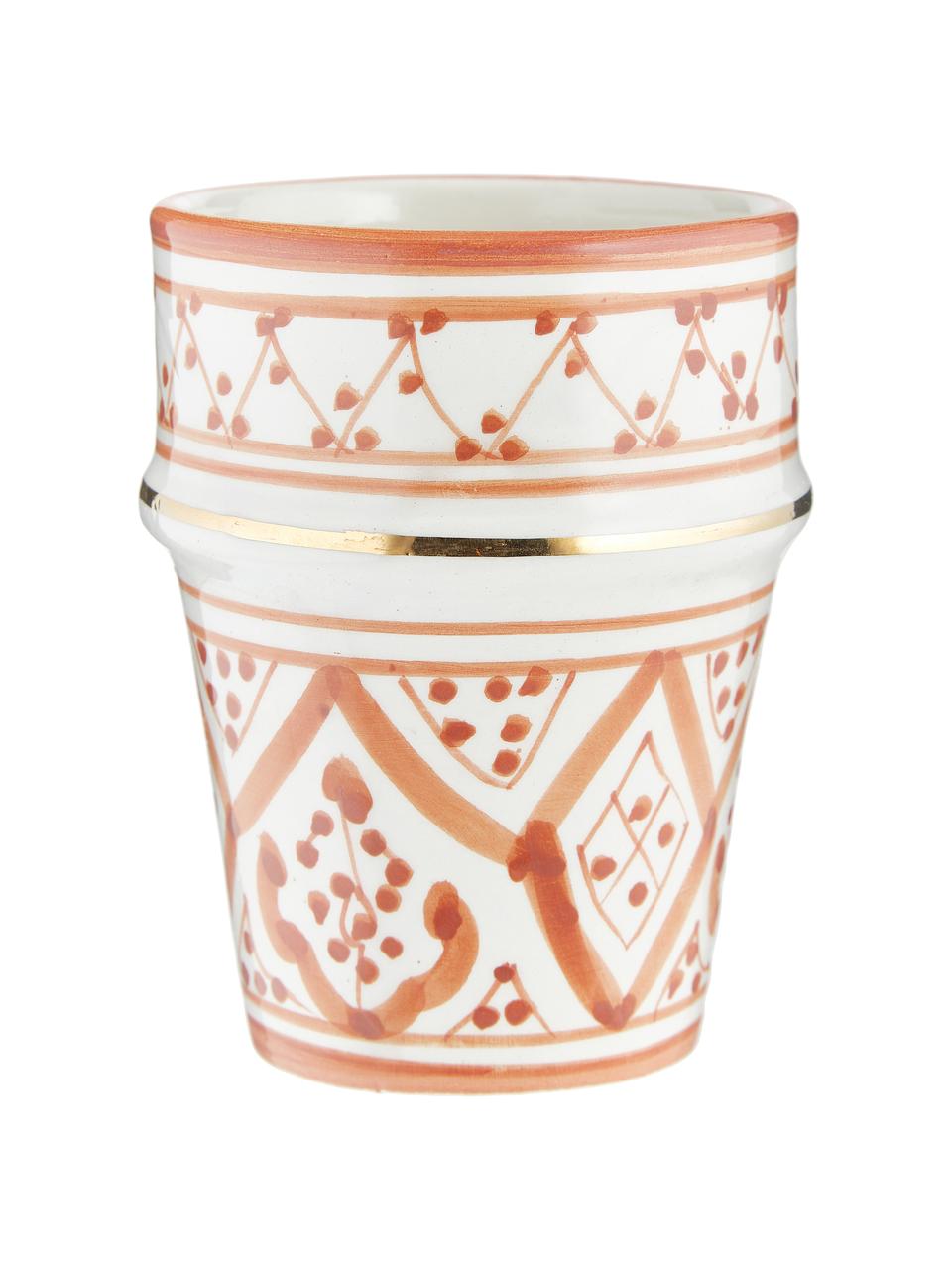 Mug céramique marocaine artisanale Beldi, Céramique, Orange, couleur crème, or, Ø 8 x haut. 11 cm, 300 ml