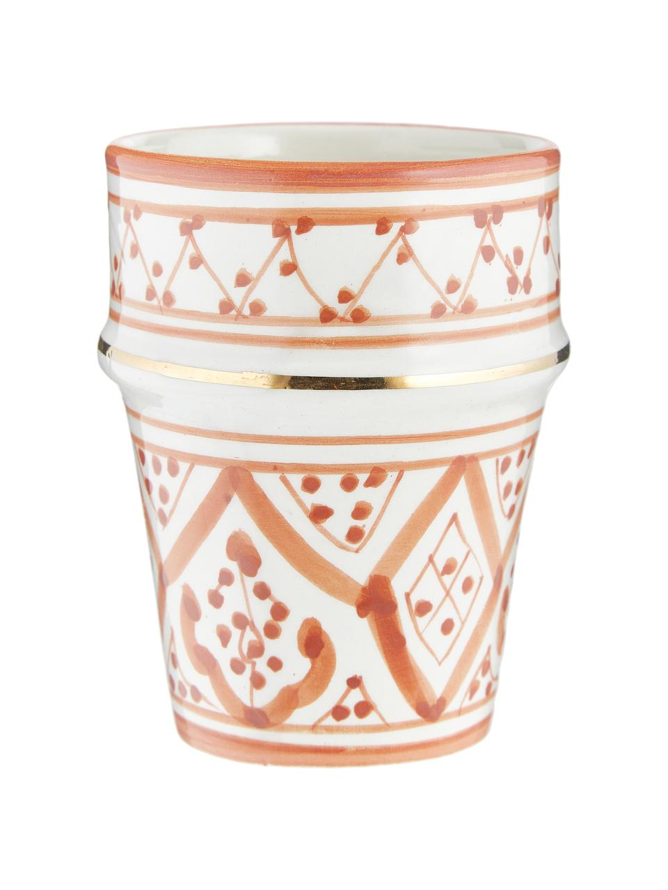 Taza artesanal Beldi, estilo marroquí, Cerámica, Naranja, crema, oro, Ø 8 x Al 11 cm, 300 ml