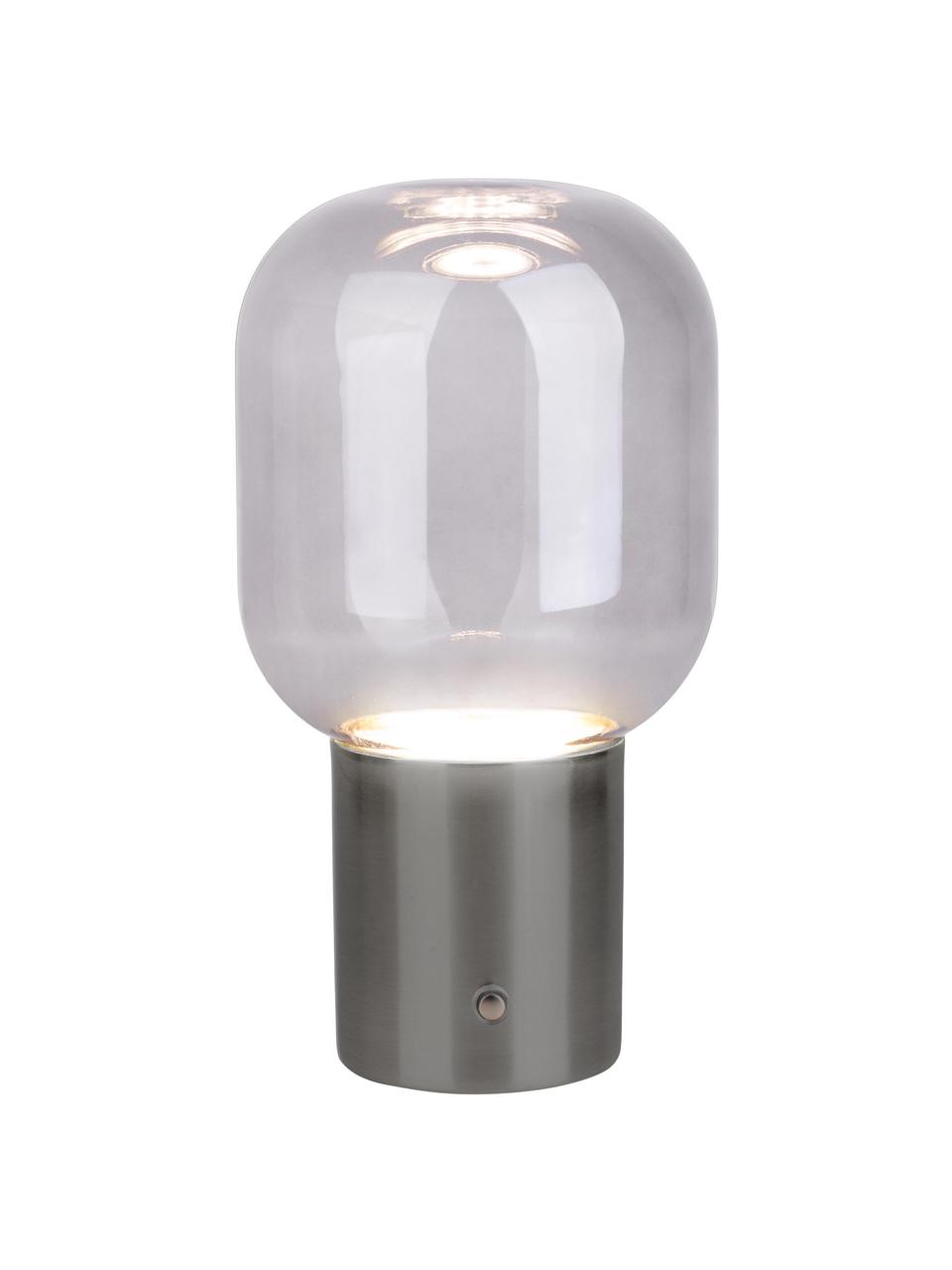 Kleine LED tafellamp Albero, Lampenkap: glas, Lampvoet: gecoat metaal, Zilverkleurig, lichtgrijs, Ø 13 x H 25 cm